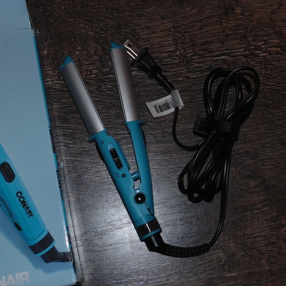 Conair Dual Deluxe Styler Mini Flat Iron Teal Blue Good Ceramic Travel Size - Picture 2 of 7